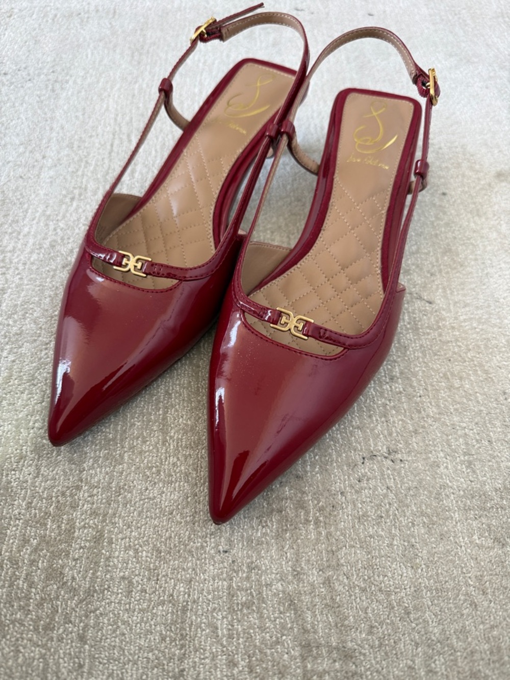 Sam Edelman Wine Red Patent Pointed Slingback Mules